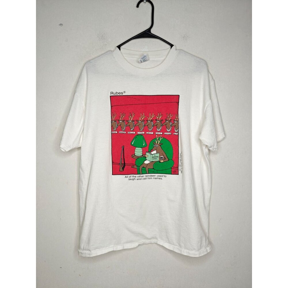 Vintage Rubes T-Shirt Christmas Cartoon Reindeer Graphic Men's L Single Stitch - Picture 9 of 10